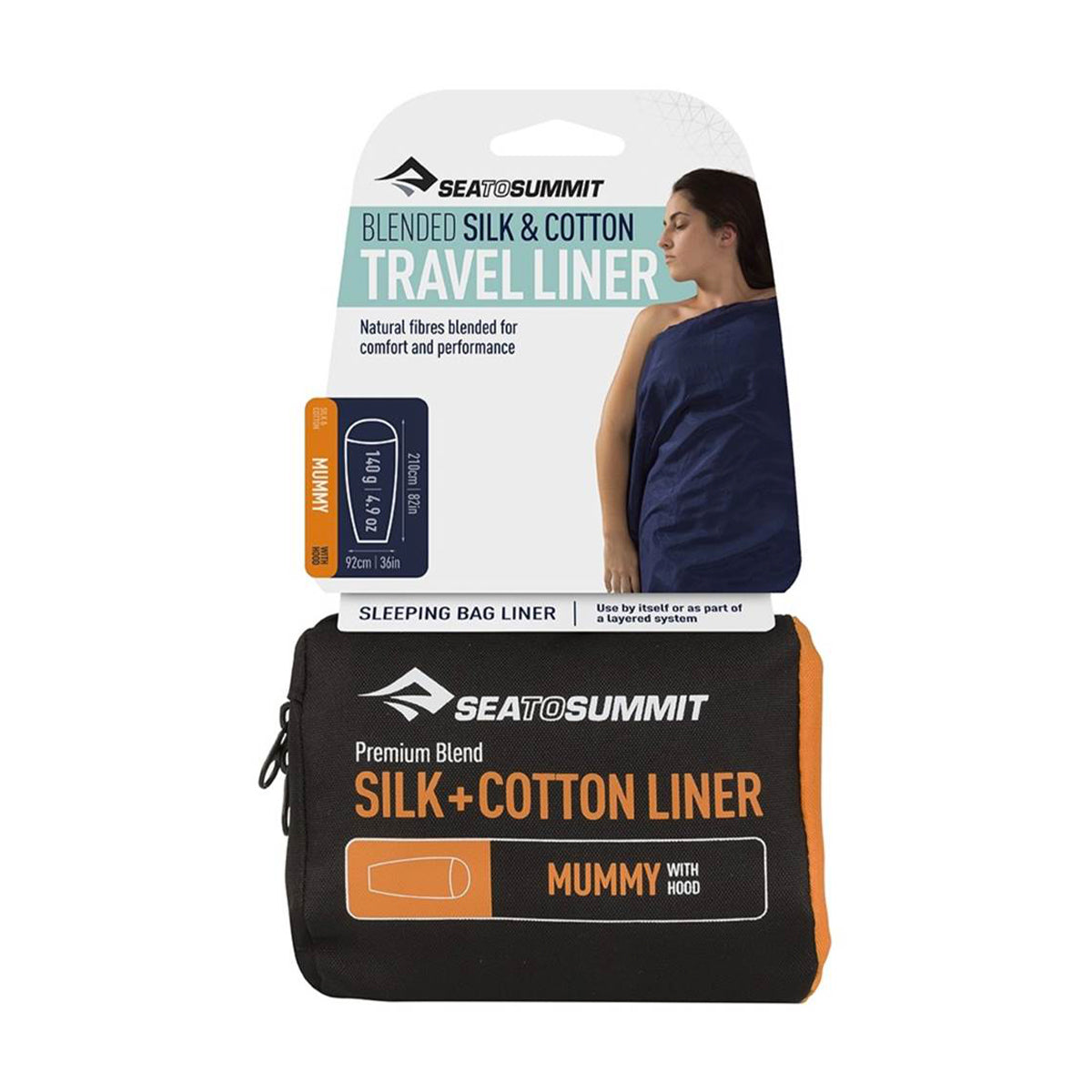 Silk+Cotton Travel Liner Navy Blue D15 SEA TO SUMMIT Mummy Hood Navy Blue 